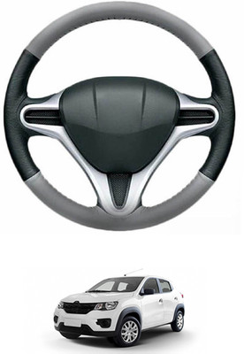 MATIES Steering Cover For Renault Kwid(Grey, Black, Leather)