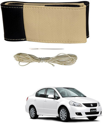 RKPSP Hand Stiched Steering Cover For Universal For Car SX4(Beige/Black, Leatherite)