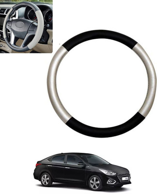 monolive Hand Stiched Steering Cover For Hyundai Verna(Silver/Black, Leatherite)