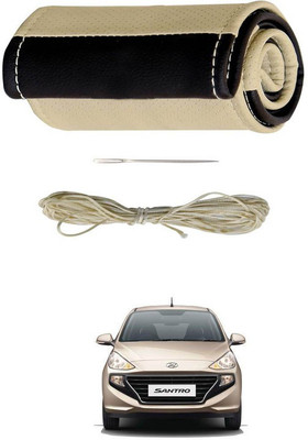 RKPSP Hand Stiched Steering Cover For Universal For Car Santro(Beige/Brown, Leatherite)