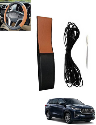 monolive Hand Stiched Steering Cover For Universal For Car Innova(Tan, Black, Leatherite)