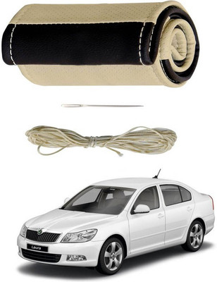 RKPSP Hand Stiched Steering Cover For Universal For Car Laura(Beige/Brown, Leatherite)