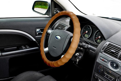 AUTO PEARL Steering Cover For Ford Fiesta(Gold Full Beige, Leatherite)