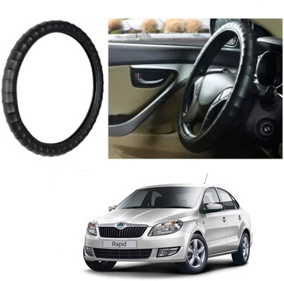 OOLTAH PAHIYA Hand Stiched Steering Cover For Skoda Rapid(Black, Leatherite)