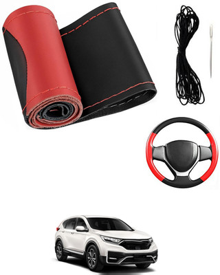 MATIES Hand Stiched Steering Cover For Honda Universal For Car(Red/Black, Leatherite)
