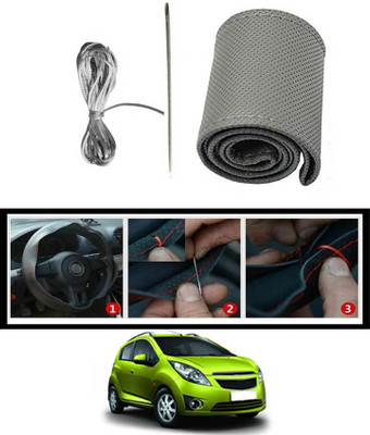 MSNP Hand Stiched Steering Cover For Chevrolet Beat(Gery, Leatherite)