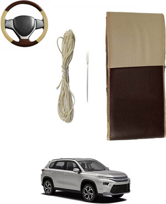 ABJD Hand Stiched Steering Cover For Toyota Universal For Car(Beige, Brown, Leatherite)
