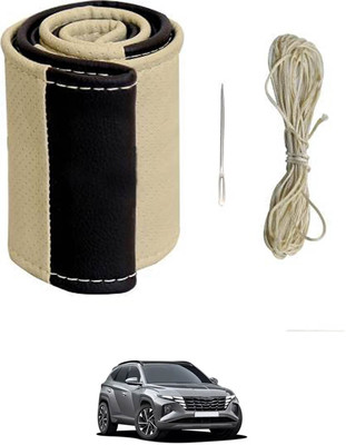monolive Hand Stiched Steering Cover For Hyundai Tucson(Beige/Black, Leatherite)