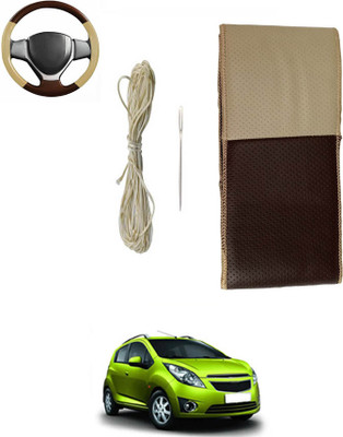 monolive Hand Stiched Steering Cover For Chevrolet Beat(Brown/Beige, Leatherite)
