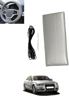 monolive Hand Stiched Steering Cover For Audi S4(Silver, Leatherite)