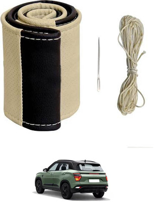 monolive Hand Stiched Steering Cover For Hyundai Creta(Beige/Black, Leatherite)