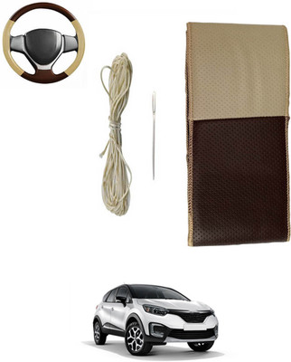 monolive Hand Stiched Steering Cover For Renault Universal For Car(Brown/Beige, Leatherite)