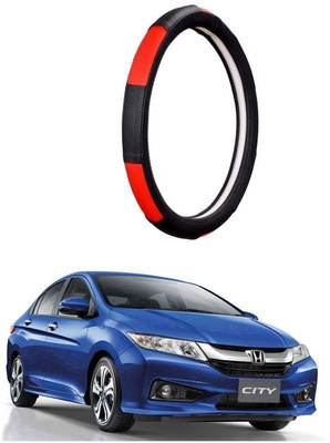 AUTO PEARL Steering Cover For Honda City(Gold Blaze Black and Red, Leatherite)