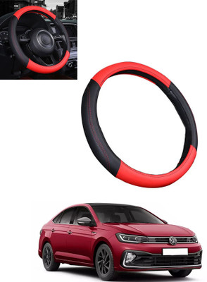 MATIES Steering Cover For Volkswagen Universal For Car(Red/Black, Leatherite)
