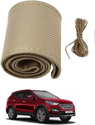 Arnejae Hand Stiched Steering Cover For Hyundai SantaFe(Beige, Leather)