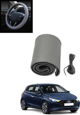 MATIES Hand Stiched Steering Cover For Hyundai i20(Grey, Leatherite)