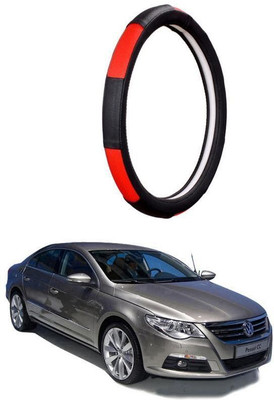 AUTO PEARL Steering Cover For Volkswagen Passat(Gold Blaze Black and Red, Leatherite)