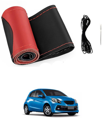 monolive Hand Stiched Steering Cover For Honda Brio(Red/Black, Leatherite)