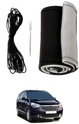 monolive Hand Stiched Steering Cover For Renault Lodgy(Silver/Black, Leatherite)