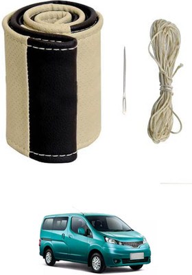 monolive Hand Stiched Steering Cover For Nissan Evalia(Beige/Black, Leatherite)