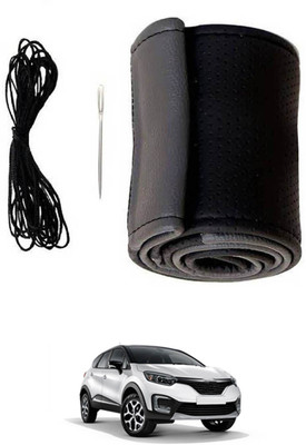 monolive Hand Stiched Steering Cover For Renault Universal For Car(Grey/Black, Leatherite)