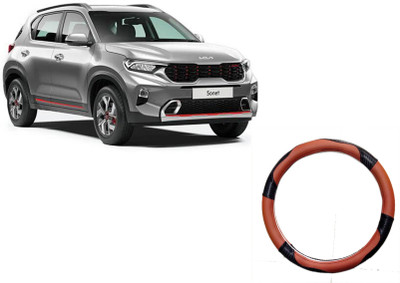 HOTRENZ Steering Cover For Datsun Go(Steering Cover For Kia Sonet Light Brown,Black, Leatherite)