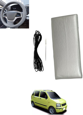 monolive Hand Stiched Steering Cover For Universal For Car WagonR(Silver, Leatherite)