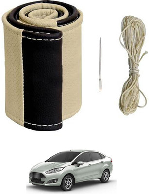 ABJD Hand Stiched Steering Cover For Ford Fiesta(Beige, Black, Leatherite)