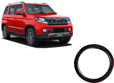 HOTRENZ Steering Cover For Mahindra TUV 300(Black With Red Line, Leatherite)