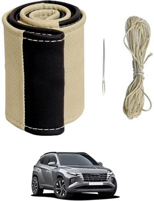 ABJD Hand Stiched Steering Cover For Hyundai Tucson(Beige, Black, Leatherite)