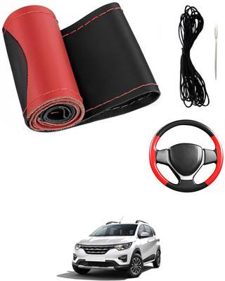 MATIES Hand Stiched Steering Cover For Renault Universal For Car(Red/Black, Leatherite)