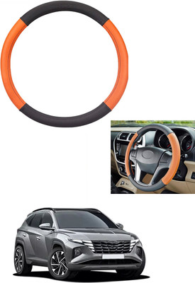 MATIES Steering Cover For Hyundai Tucson(Tan/Black, Leather)