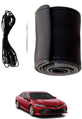 MATIES Hand Stiched Steering Cover For Toyota Camry(Black/Grey, Leatherite)