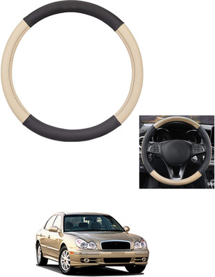 MATIES Steering Cover For Hyundai Sonata(Beige/Black, Leather)