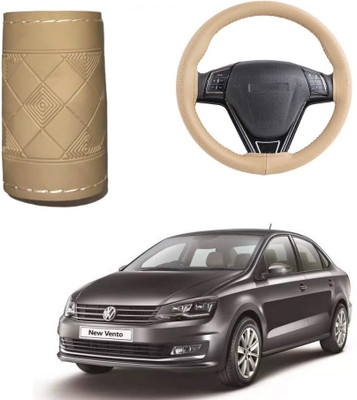 ARNEJA Hand Stiched Steering Cover For Volkswagen Vento(Beige, Leather)