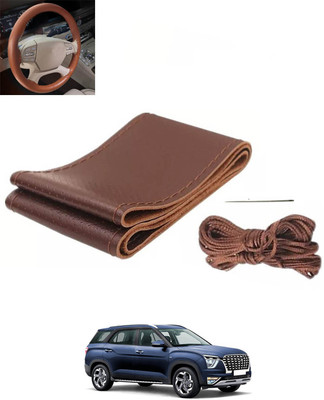 RKPSP Hand Stiched Steering Cover For Hyundai Universal For Car(Brown, Leatherite)