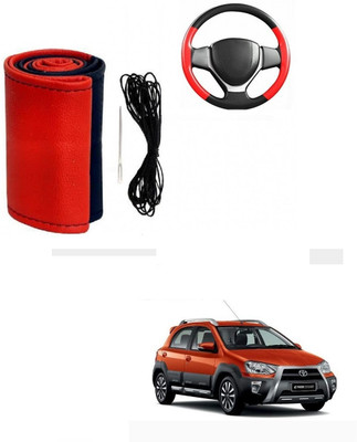 ARNEJA Hand Stiched Steering Cover For Toyota Etios Cross(Red, Black, Leather)