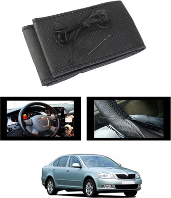 monolive Hand Stiched Steering Cover For Skoda Laura(Black, Leatherite)