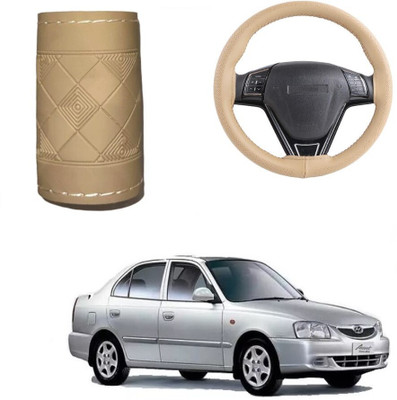 ARNEJA Hand Stiched Steering Cover For Hyundai Accent(Beige, Leather)