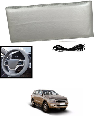MATIES Hand Stiched Steering Cover For Ford Endeavour(Silver, Leatherite)