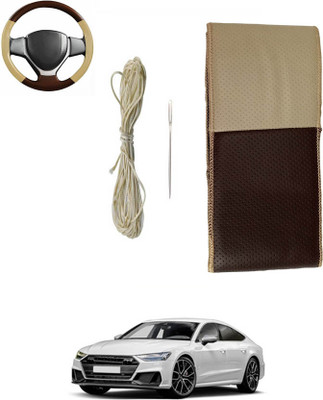 monolive Hand Stiched Steering Cover For Audi S8(Brown/Beige, Leatherite)