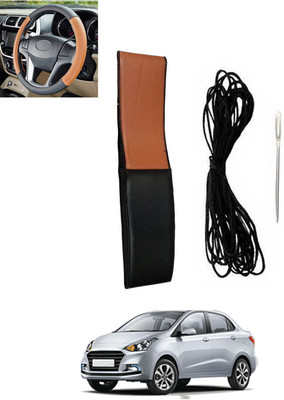monolive Hand Stiched Steering Cover For Hyundai Xcent(Tan, Black, Leatherite)