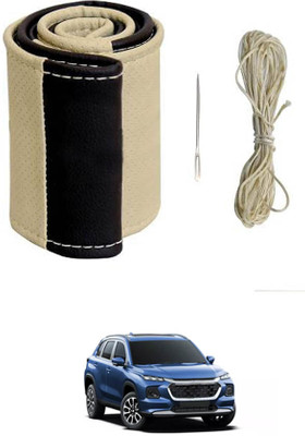 MATIES Hand Stiched Steering Cover For Universal For Car Grand Vitara(Beige/Black, Leatherite)