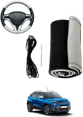 MATIES Hand Stiched Steering Cover For Tata Universal For Car(Silver, Black, Leatherite)