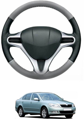 MATIES Steering Cover For Skoda Laura(Grey, Black, Leather)