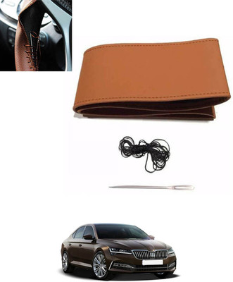 monolive Hand Stiched Steering Cover For Skoda Superb(Tan, Leatherite)