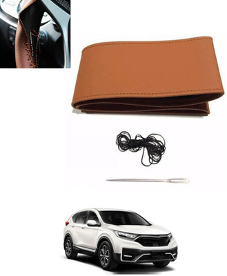 ABJD Hand Stiched Steering Cover For Honda Universal For Car(Tan, Leatherite)