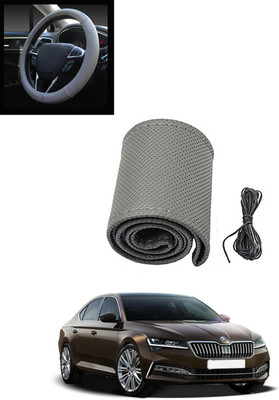 MATIES Hand Stiched Steering Cover For Skoda Superb(Grey, Leatherite)