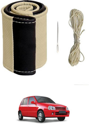 monolive Hand Stiched Steering Cover For Universal For Car Zen(Beige/Black, Leatherite)
