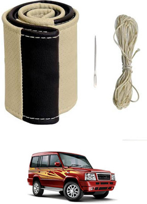 MATIES Hand Stiched Steering Cover For Tata Sumo(Beige/Black, Leatherite)